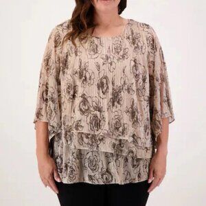 Alex Evenings Tiered Top Women's Plus Size 3X Floral Print Evening NEW